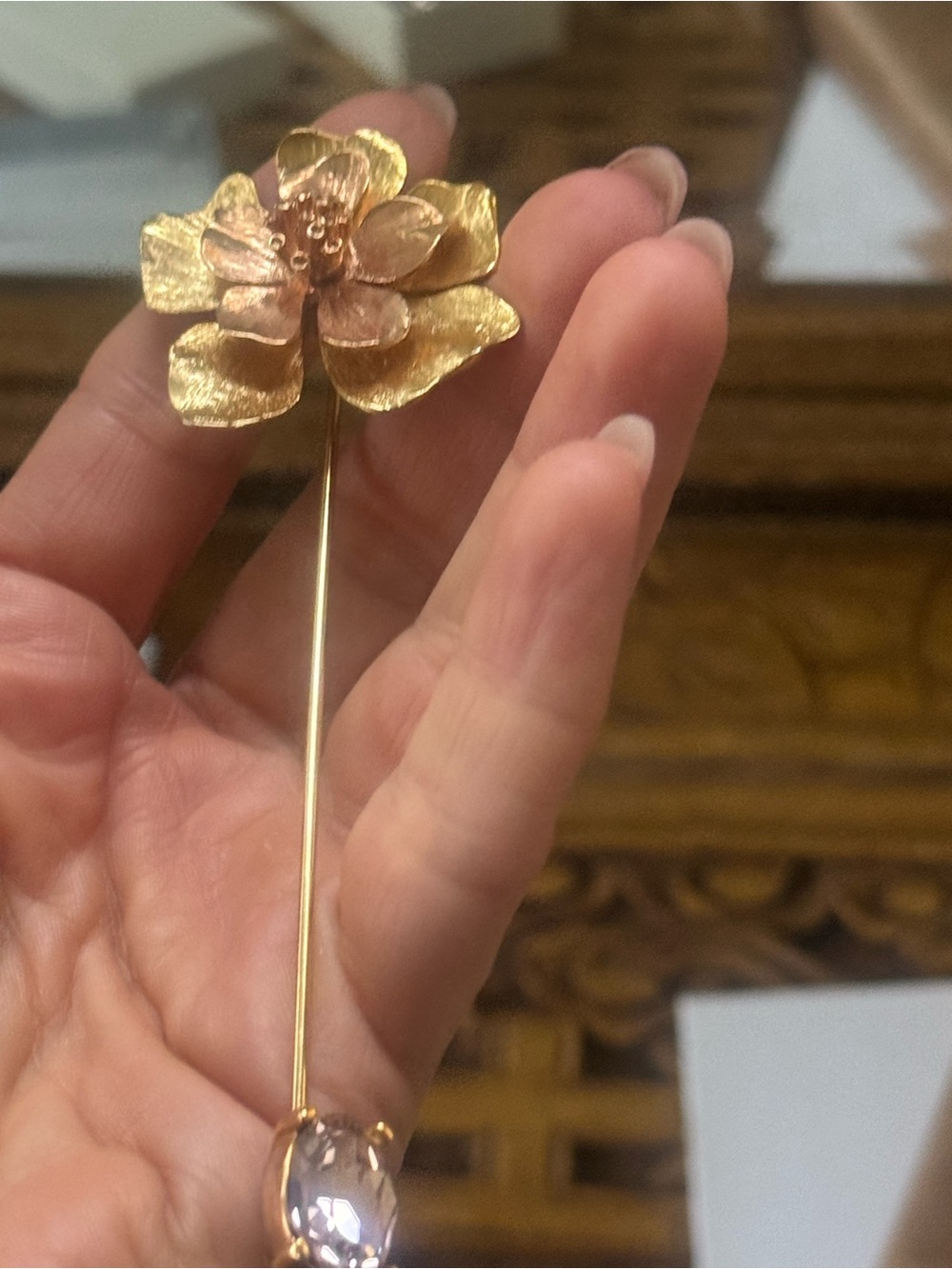 Oscar de la Renta Signed Flower Stick Pin Brooch